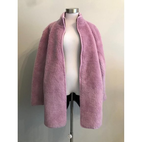 JCrew $228 Zip-Up Teddy Coat M Smoky Wisteria Fleece Faux Fur Jacket J9064 DR - Picture 2 of 7